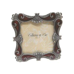 Collette Et Cie 4” X 4” Red Enamel And Rhinestone Photo Frame Square Vintage